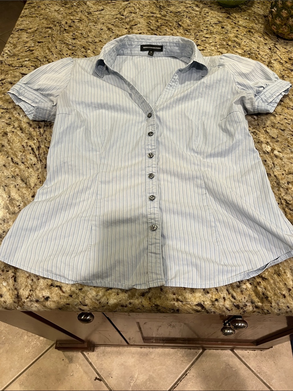Express Light Blue and White Striped Button-Down Shirt